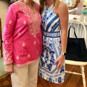 Blue and White Gianni Bini Midi Dress